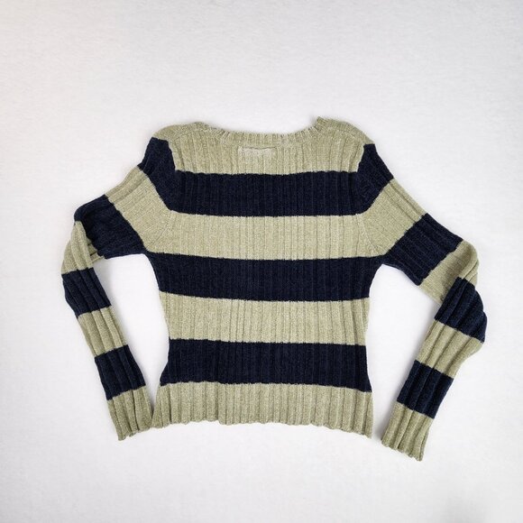 SO GSJC Ribbed Pullover Sweater Size M Blue Green Stripes - Picture 2 of 6